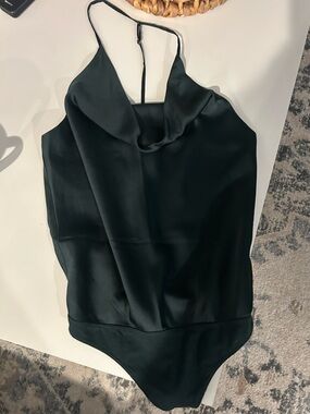 Abercrombie & Fitch Black Satin Halter Cowel neck bodysuit